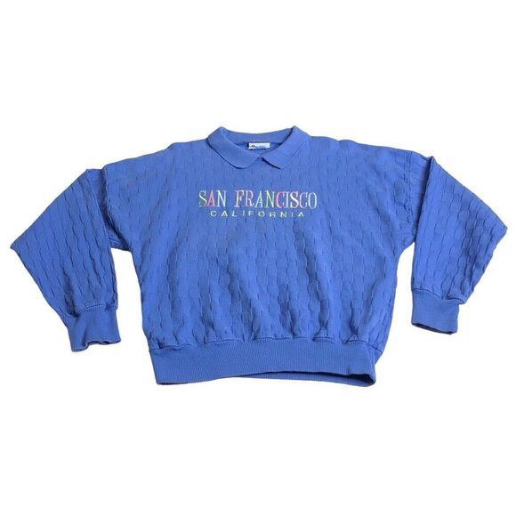 Sweaters - Vintage San Francisco California Sweater Womens S Blue Embroidered Preppy 90s